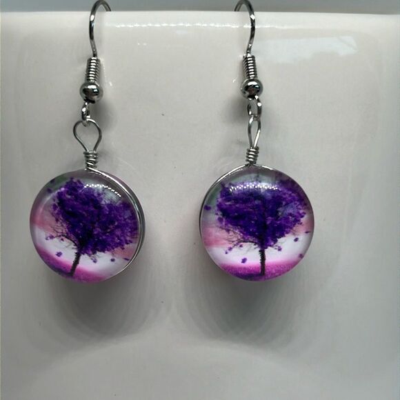 🔥BOGO Purple Tree Of Life Dangle Earrings - Picture 2 of 7